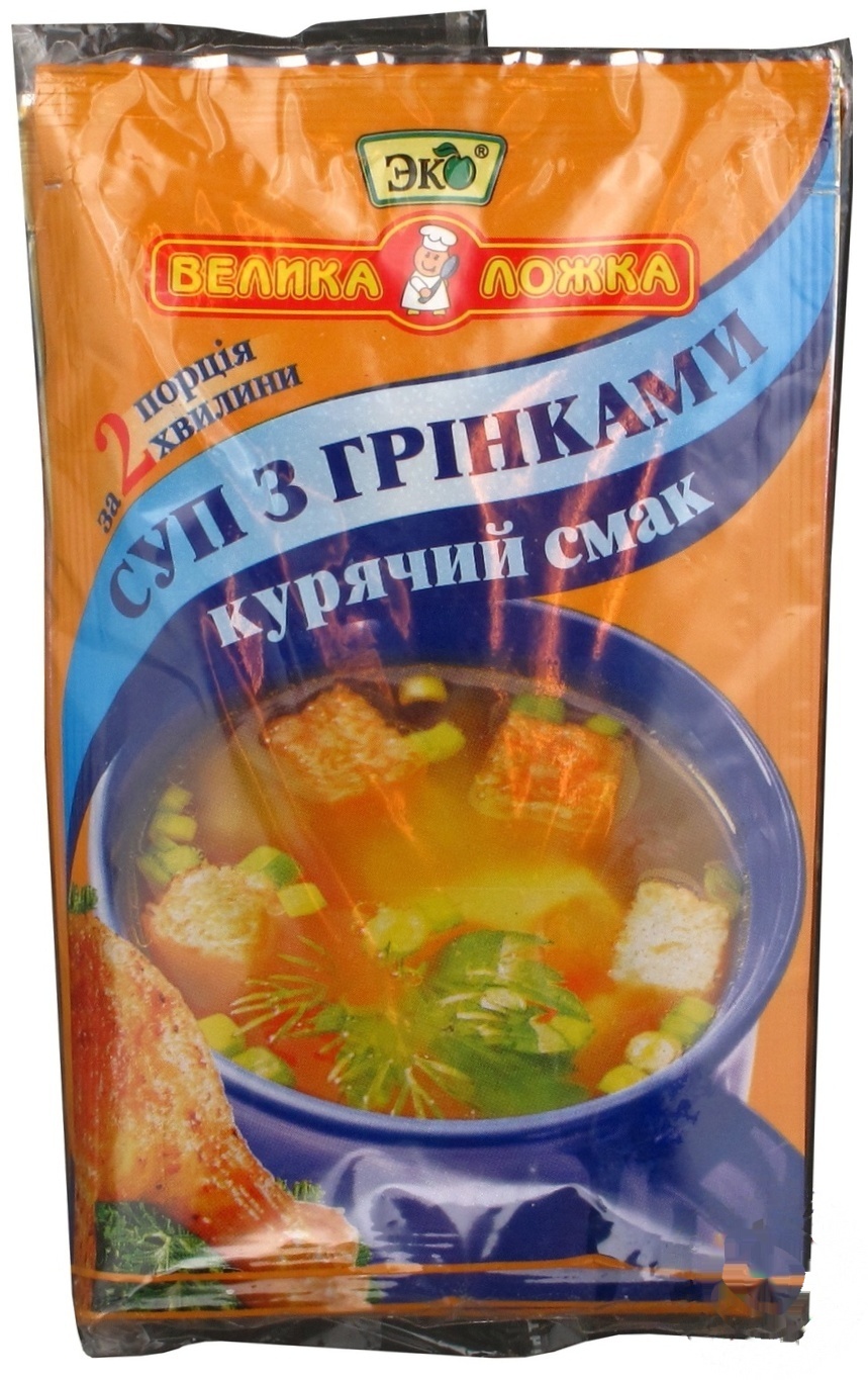 

Суп Эко Большая ложка с гренками куриный вкус 20г