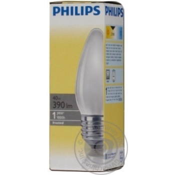 Лампа розж. Philips свічка мат. 40 Вт Е27 купити, ціни на МегаМаркет - фото 1