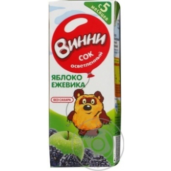 Сік Вінні яблуко-ожина дитячий освітлений відновлений стерилізований без цукру з 5 місяців тетрапакет 200мл Росія - купити, ціни на NOVUS - фото 1