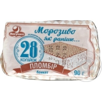 Морозиво Ласунка Морозиво як раніше 28 копійок пломбір брикет 90г купити, ціни на МегаМаркет - фото 1