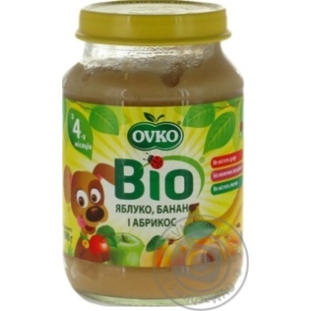 Пюре Ovko Bio яблуко банан і абрикос 190г купити, ціни на МегаМаркет - фото 1