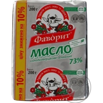 Масло Фаворит Селянское сладкосливочное 73% 200г купить, цены на МегаМаркет - фото 1