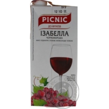 Вино Picnic Ізабелла Чорноморська червоне напівсолодке 13% 1л купити, ціни на МегаМаркет - фото 1