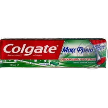 Зубна паста Colgate Макс Фреш з освіжаючими кристалами Ніжна М'ята гель 100мл купити, ціни на МегаМаркет - фото 1