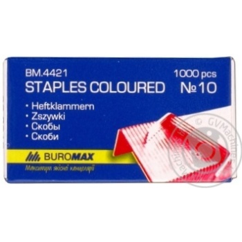 Скоби BUROMAX №10 кольорові 1000шт арт.BM.4421 купити, ціни на МегаМаркет - фото 1