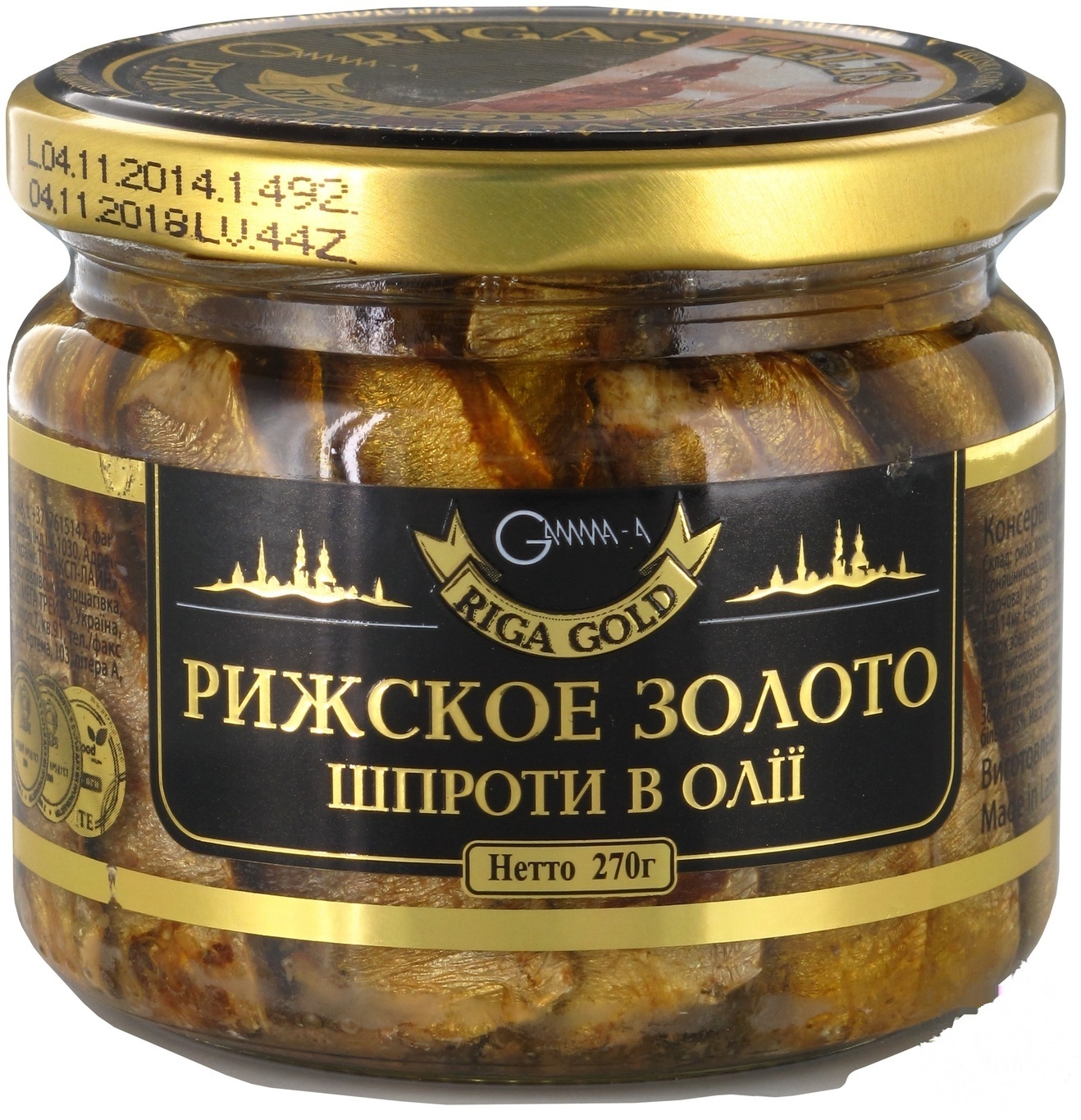 

Шпроты Рижское золото в масле с/б 270г