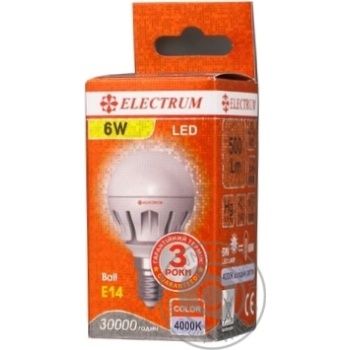 Лампа Electrum Led куля LB-14 6W Е14 4000К A-LB-0306 купить, цены на МегаМаркет - фото 1