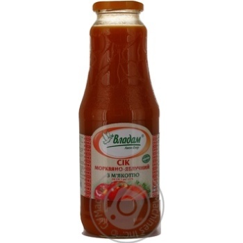 Sterilized juice with pulp Vladam carrots and apples glass bottle 1000ml Ukraine - buy, prices for NOVUS - photo 2