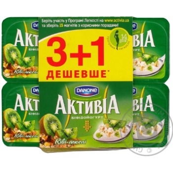 Біфідойогурт Активіа Ківі-Мюслі 2.2% пластиковий стакан 4х115г Україна - купити, ціни на NOVUS - фото 1