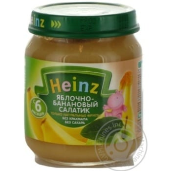 Puree Heinz Apple-banana salad starch and sugar free for 6+ month old babies glass jar 120g Italy - buy, prices for - photo 1