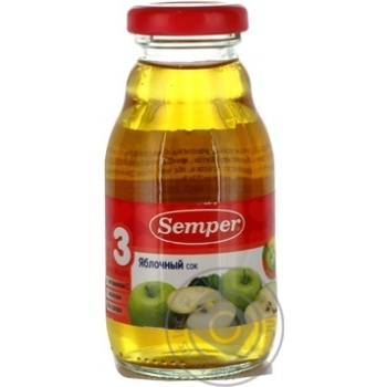 Apple juice Semper sugar-free for 6+ months babies 200g glass bottle Sweden