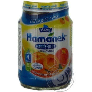Puree Hame Hamanek Apple-Peach-Apricot for 4+ month old babies glass jar 190g Czech Republic - buy, prices for - photo 1