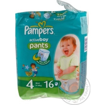 Пiдгузники-трусики дитячi Pampers Active Boy Maxi 9-14кг Микро уп.16 - купити, ціни на NOVUS - фото 1