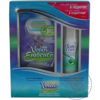 Набір подарунковий Venus Gillette Embrace Станок+1 картрiдж+Satin CareEГель д/гоління Чутлива Шкіра Для Жінок 200мл безкоштовно - купити, ціни на NOVUS - фото 1