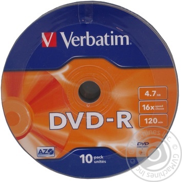 Носій інформації Verbatim DVD-R 4,7Gb 16x Shrink 10 pcs 43729 - купити, ціни на - фото 1