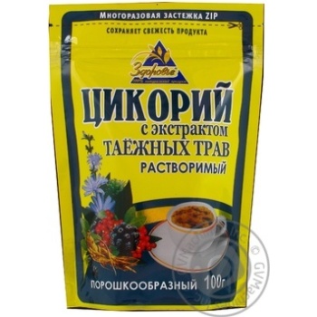 Напій Здоров'я Цикорій з екстрактом тайгових трав розчинний порошкоподібний вакуумна упаковка 100г Росія - купити, ціни на - фото 1