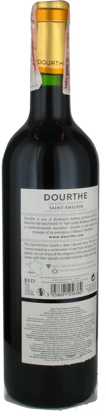 

Вино Dourthe Grands Terroirs Saint-Emilion красное сухое 13% 0,75л