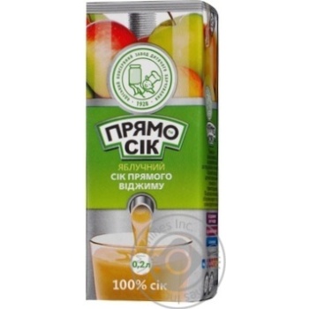 Pryamosok Apple juice 200ml TetraPak Ukraine - buy, prices for MegaMarket - photo 1