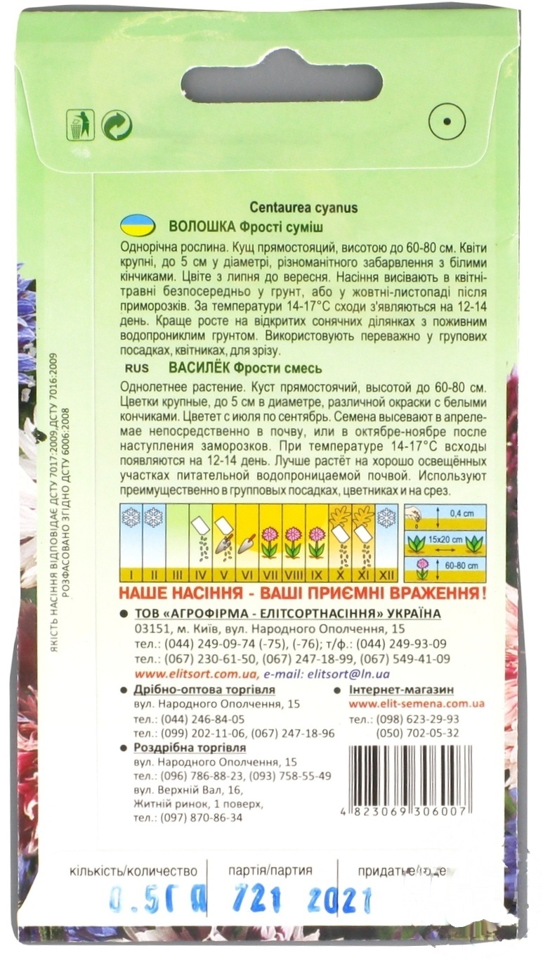 

Семена Элитсортсемена Василек Фрости Смесь 0,5г