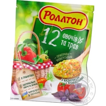 Приправа Роллтон універсальна 12 овочів та трав з базиліком і томатами в гранулах 60г купити, ціни на МегаМаркет - фото 1