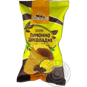 Морозиво Три Ведмеді Лимонно-Шоколадне двошарове у вафельному стаканчику 80г купити, ціни на МегаМаркет - фото 1