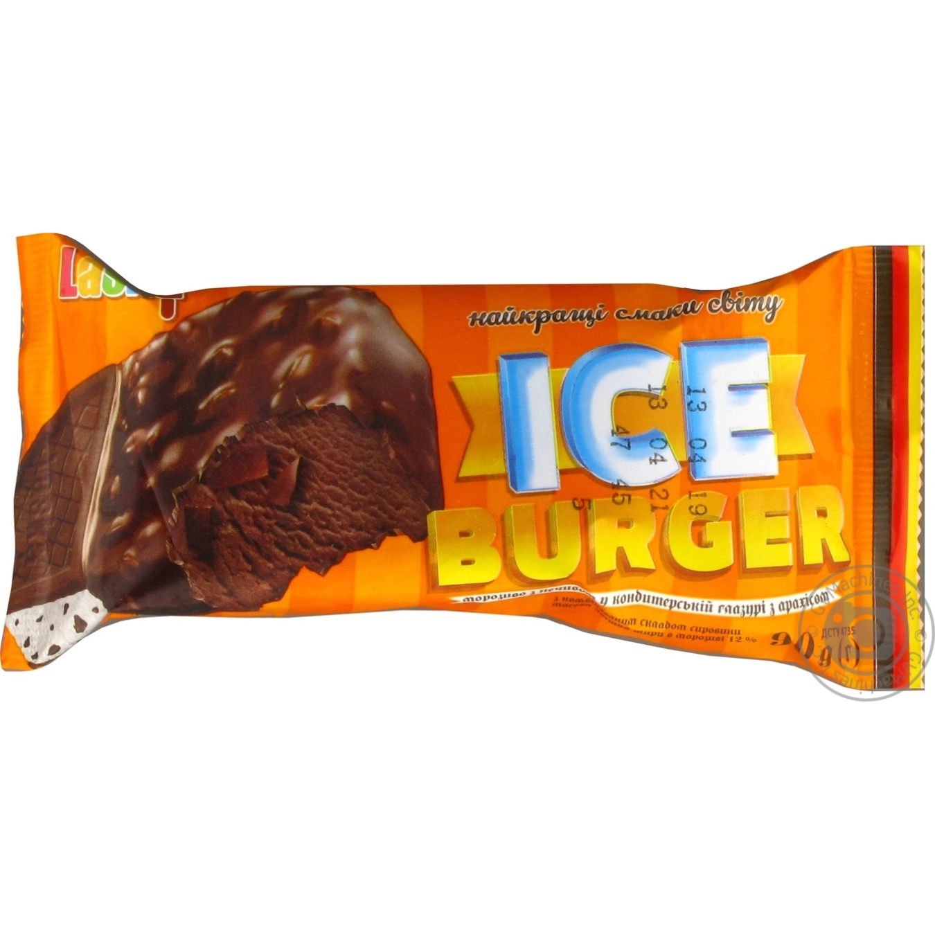 

Мороженое Laska Ice Burger с печеньем в глазури с арахисом 90г