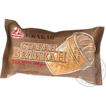 Морозиво Ласунка Стакан великан пломбір з какао та вареною згущенкою у вафельному стакані 100г купити, ціни на МегаМаркет - фото 7