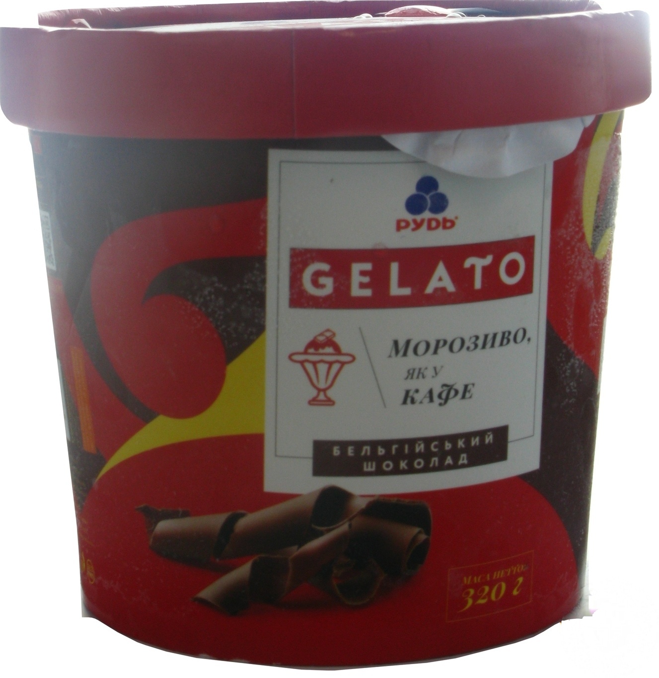 

Мороженое Рудь Gelato Бельгийский шоколад сливочное шоколадное в ведре 320г