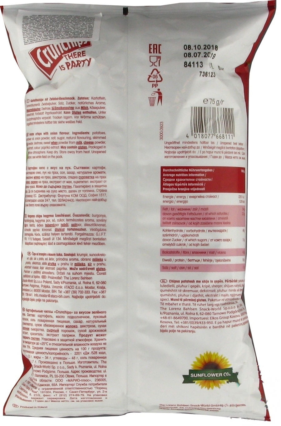 

Чипсы картофельные Lorenz Crunchips Зеленый лук 75г