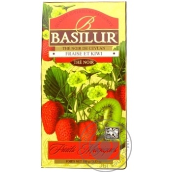 Tea Basilur strawberries with cream black loose 100g cardboard packaging - buy, prices for MegaMarket - photo 1