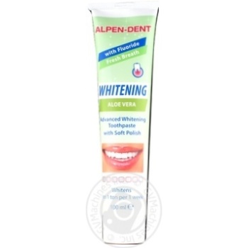 Зубна паста Alpen-dent Wheitening Aloe vera 100мл купить, цены на МегаМаркет - фото 1