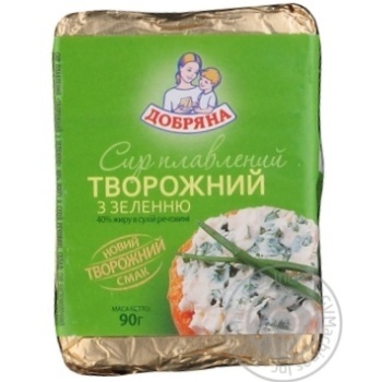 Сир плавлений Добряна творожний з зеленню 40% 90г - купити, ціни на - фото 1