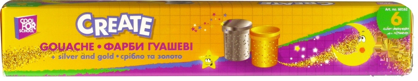 

Краски гуашевые Cool for school с золотом и серебром 6 цветов