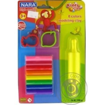 Nara Plasticine With 2 Molds And Rolling Pin 8 Colors 100g