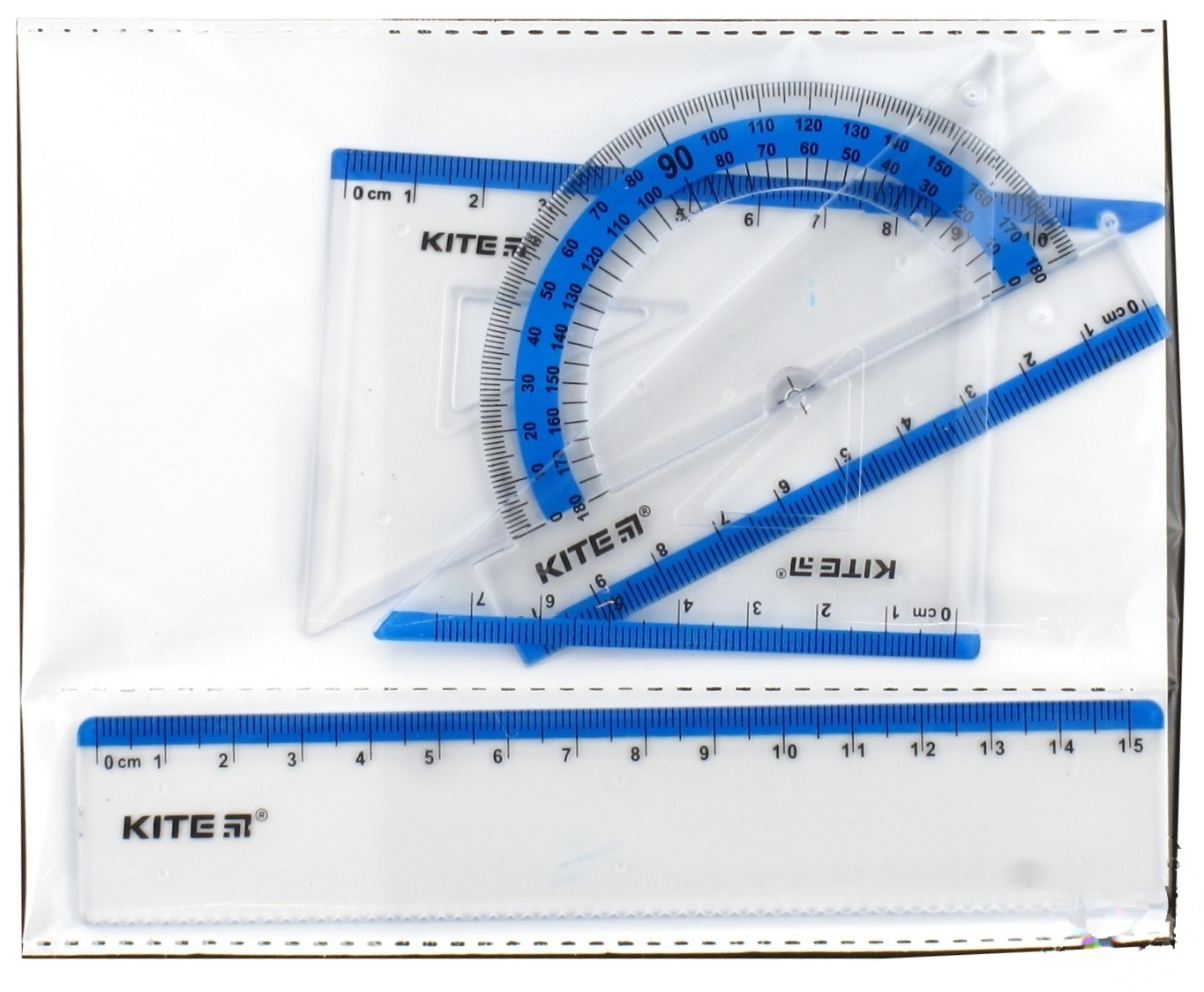 

Набор линеек Kite линейка 15см, 2 угольника, транспортир синий