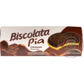 Печенье Biscolata Pia с шоколадным кремом и черным шоколадом 100г - купить, цены на ULTRAMARKET - фото 1